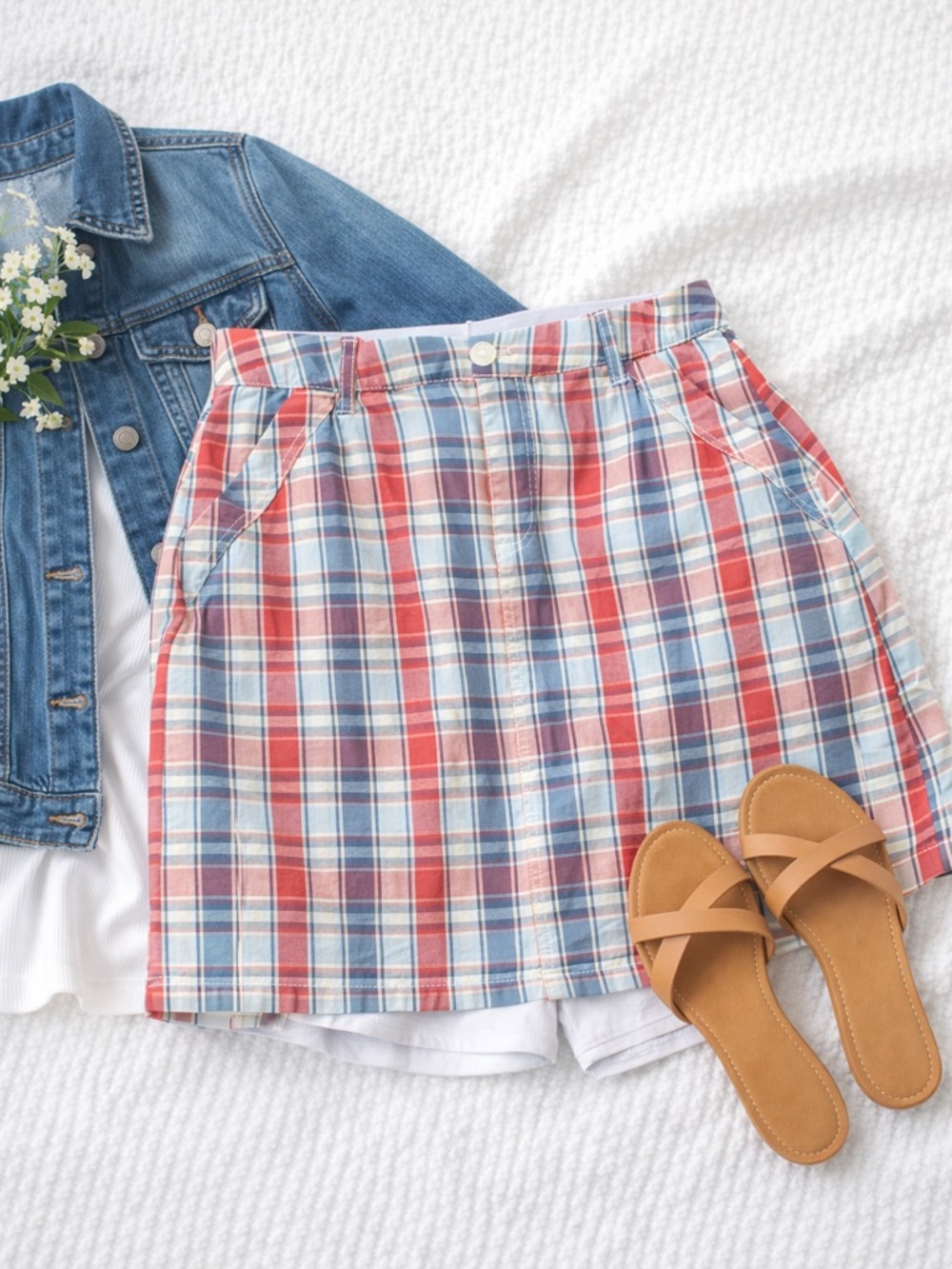 Croft & Barrow Plaid Mini Skort | Preppy Golf Coastal Summer Y2K Red Blue White